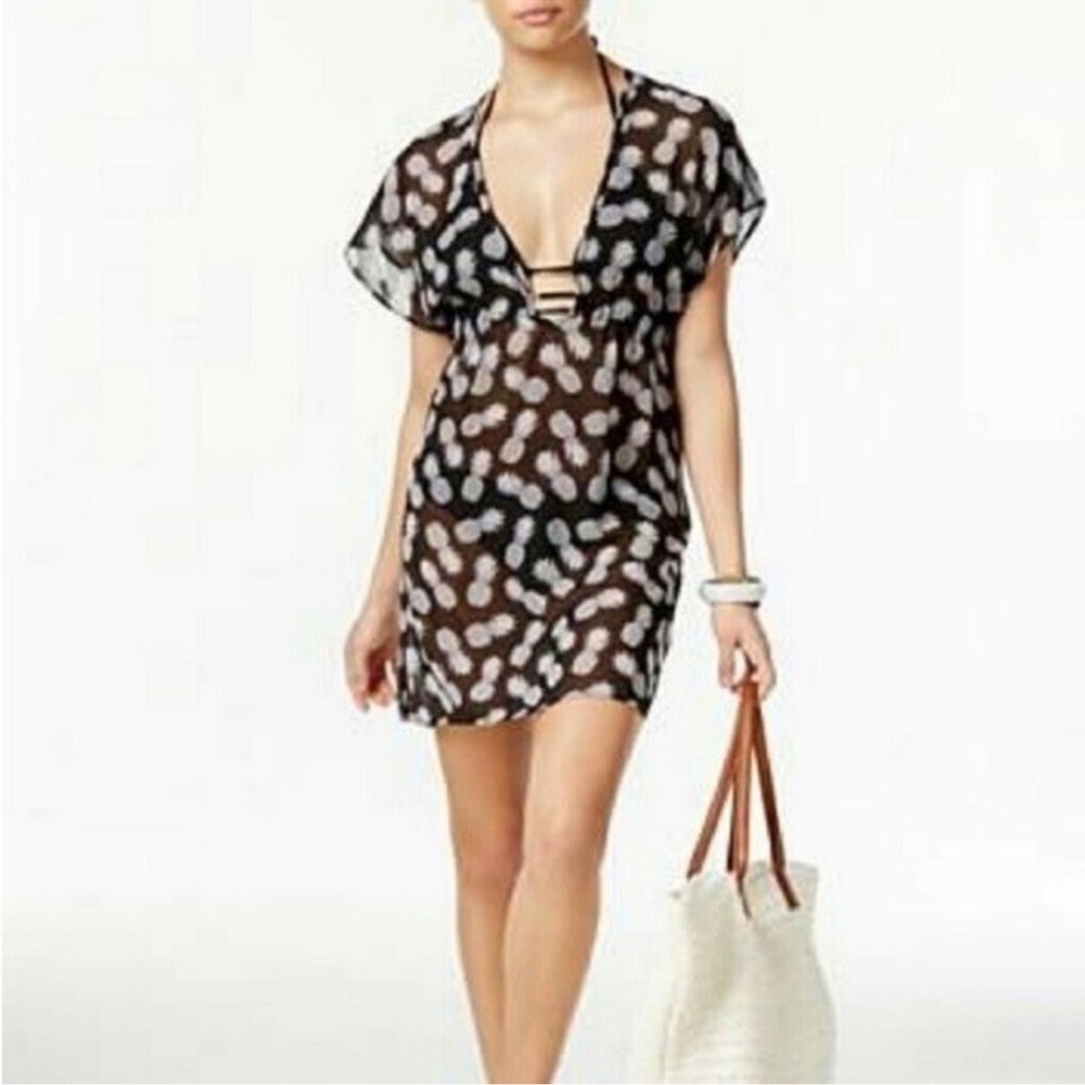 Miken Swim Sheer Black & White Pineapple Print Cover-Up | EUC Size S